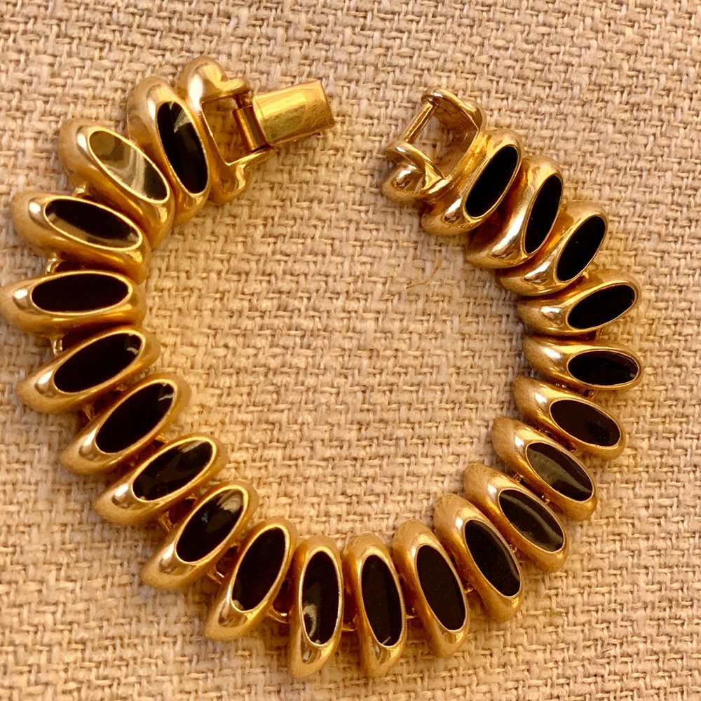 Vintage Erwin Pearl Designer Gold Black Bracelet